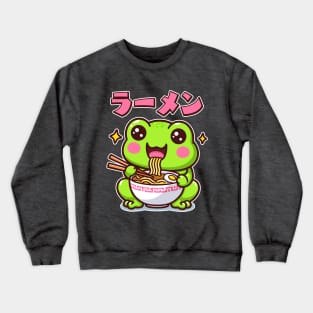 Cute Frog Eating Ramen Kawaii Anime Toad Lover Crewneck Sweatshirt